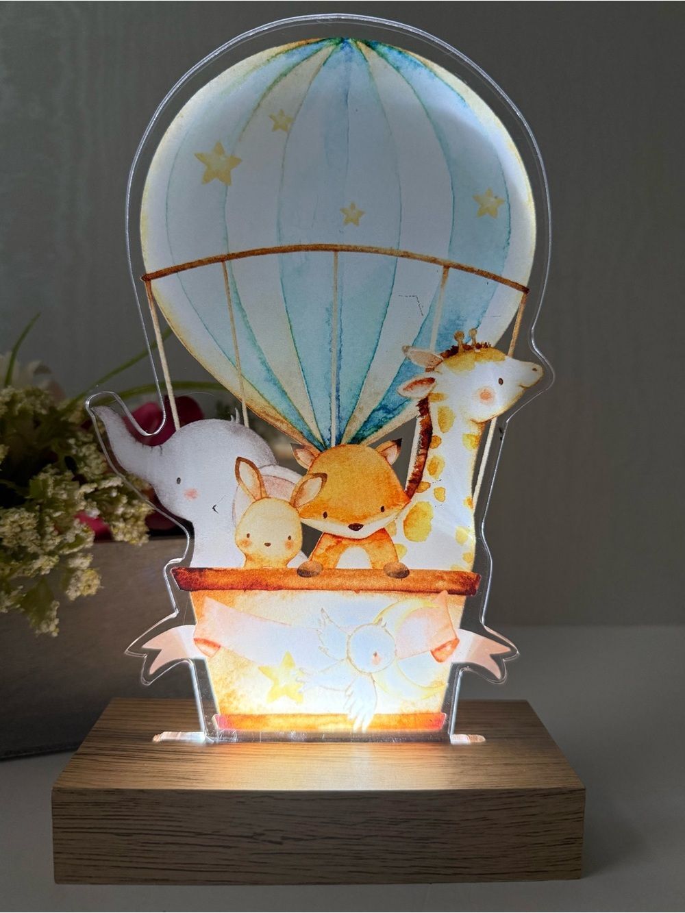 Ganz LED Light Up Baby Hot Air Balloon Nursery Night Light Tabletop Decor Timer